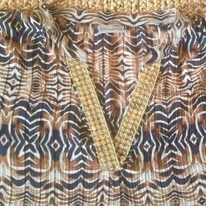 Sheer printed blouse with gold detail